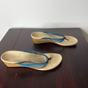 Vionic RAMBA Wedge Heel Metallic Braid Sandals Sz 11 Orthaheel Arch Support